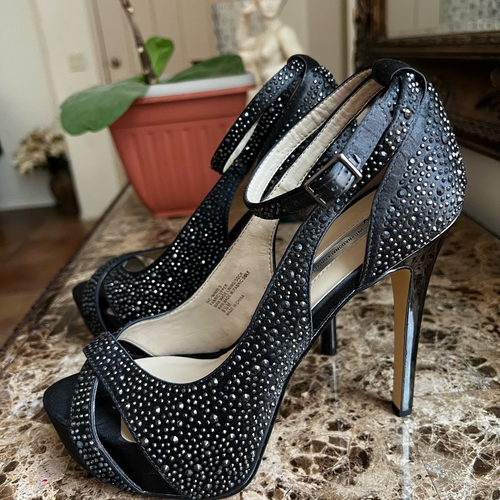 INC International Concepts Black Crystal Embellished Heels